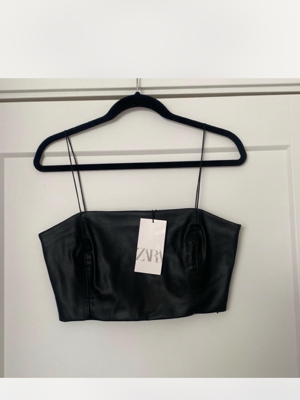 ZARA Black Faux-Leather Cropped Cami